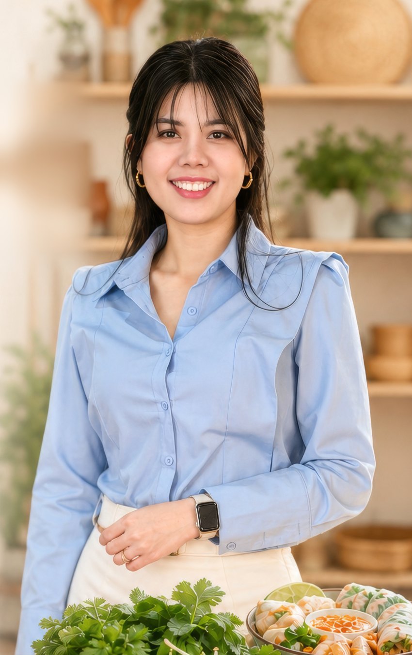 Thao Hoang med friske krydderurter og forårsruller